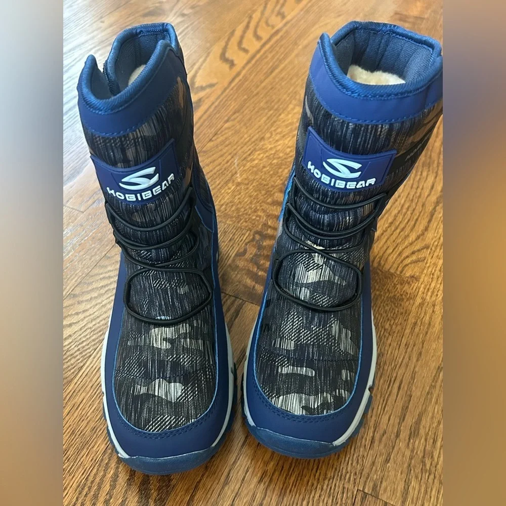 Hobibear Blue Camouflage Snow Boots Faux Fur Lined Winter Cold Weather Size 5